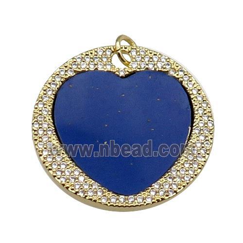 copper circle pendant pave zircon blue heart lapis gold plated