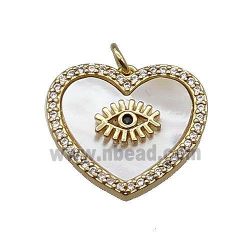 copper Heart pendant pave zircon white shell eye gold plated