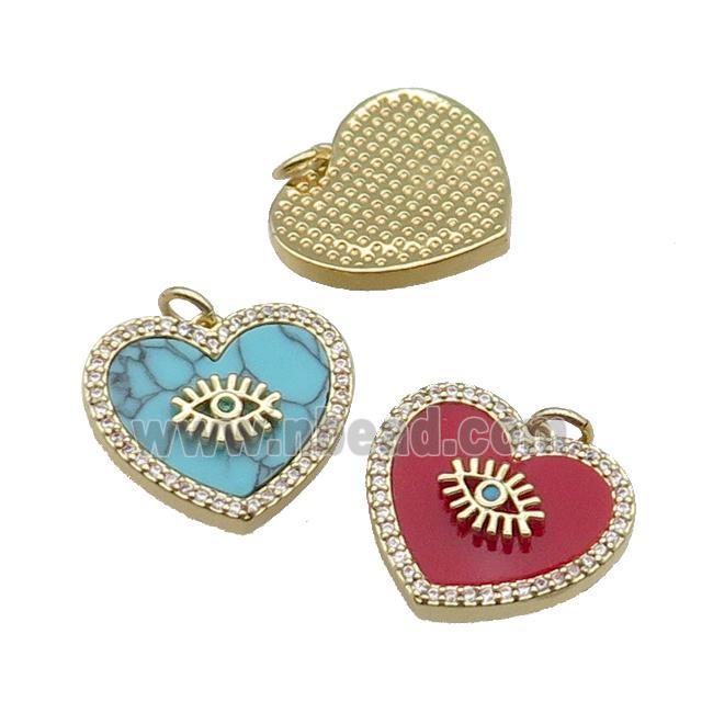 mix copper Heart pendant pave zircon stone eye gold plated