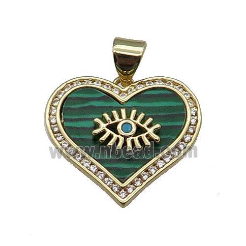 copper Heart pendant pave zircon green malachite eye gold plated