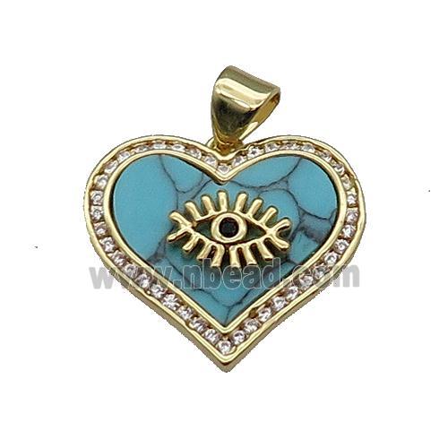 copper Heart pendant pave zircon blue turquoise eye gold plated