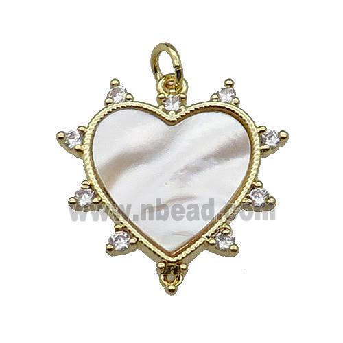 copper Heart pendant pave zircon white shell gold plated
