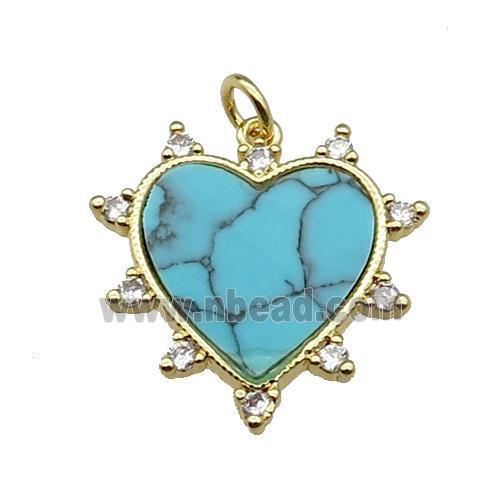 copper Heart pendant pave zircon blue turquoise gold plated