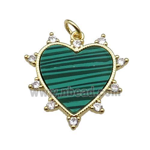 copper Heart pendant pave zircon green malachite gold plated