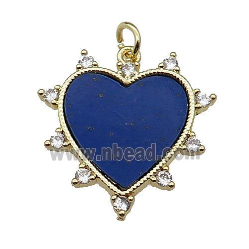 copper Heart pendant pave zircon blue lapis gold plated