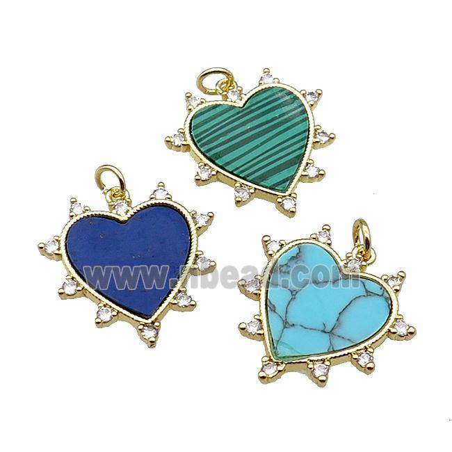 mix copper Heart pendant pave zircon gemstone gold plated