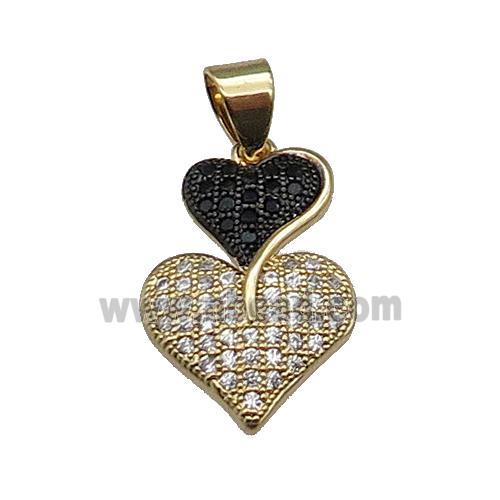 copper Heart pendant pave black zircon gold plated