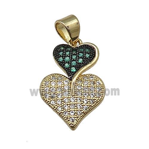 copper Heart pendant pave green zircon gold plated