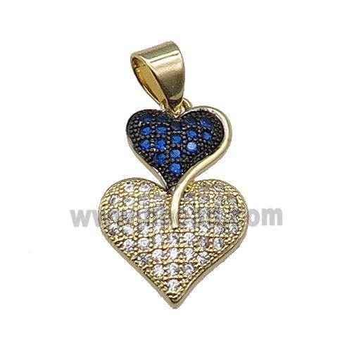 copper Heart pendant pave blue zircon gold plated