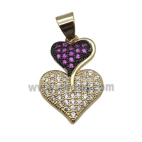 copper Heart pendant pave hotpink zircon gold plated