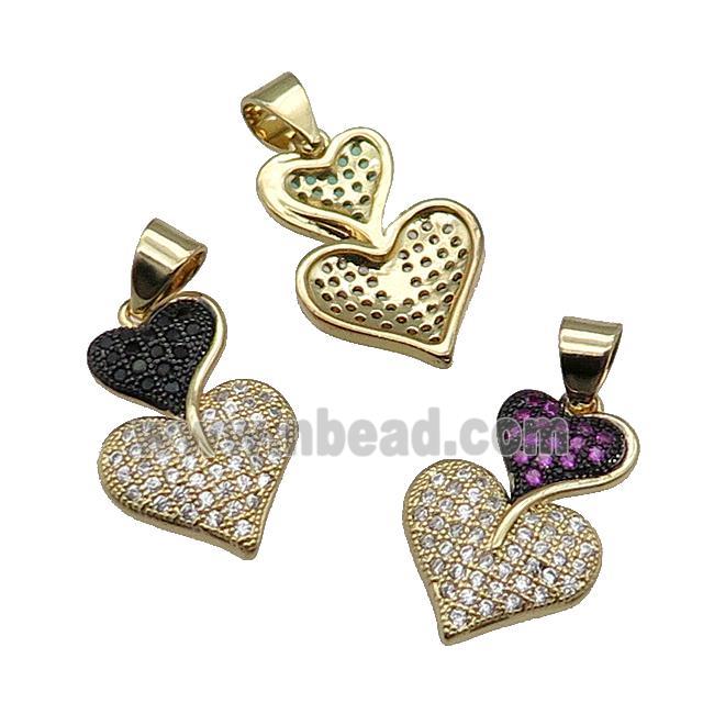 mix copper Heart pendant pave zircon gold plated