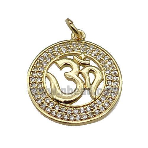 copper circle pendant pave zircon Hindu OM Yoga charm gold plated