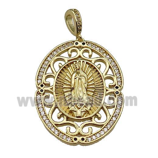 copper Jesus pendant pave zircon religious gold plated