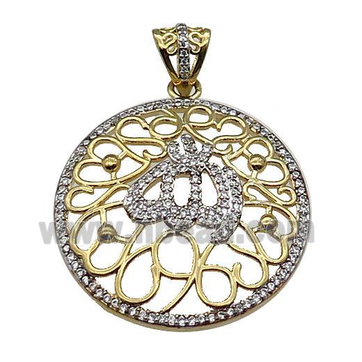 copper circle pendant pave zircon gold plated
