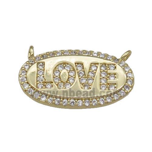 copper LOVE charm pendant pave zircon gold plated