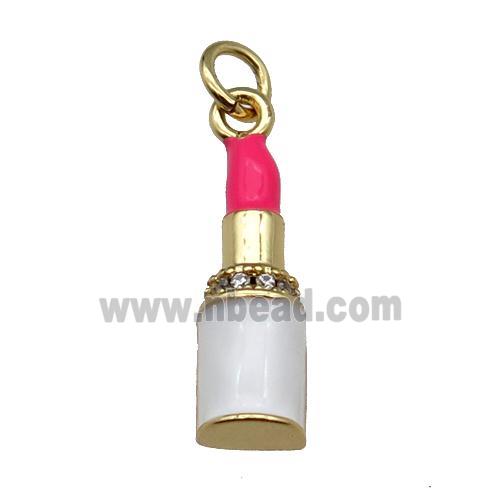 copper Lipstick charm pendant pave zircon hotpink enamel gold plated
