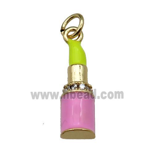 copper Lipstick charm pendant pave zircon yellow enamel gold plated