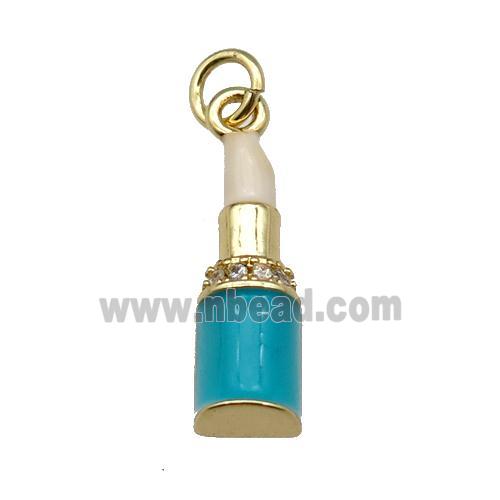 copper Lipstick charm pendant pave zircon cream enamel gold plated