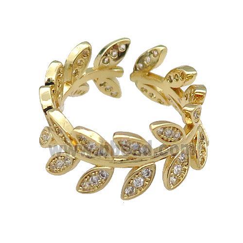 copper Ring pave zircon leaf gold plated