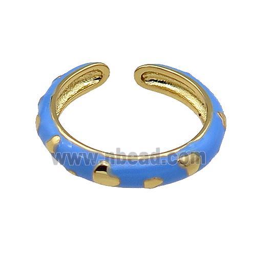 copper Ring with blue enamel gold plated