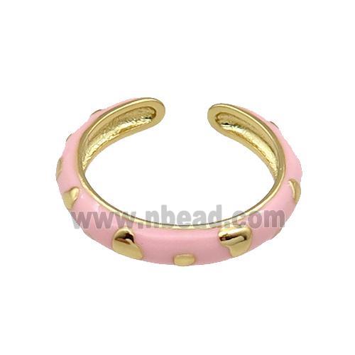 copper Ring with pink enamel gold plated