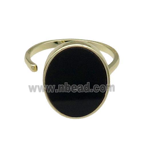 copper Ring pave oval black stone gold plated