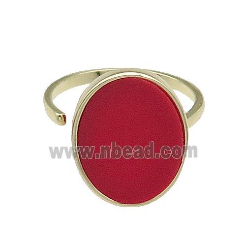 copper Ring pave oval red stone gold plated
