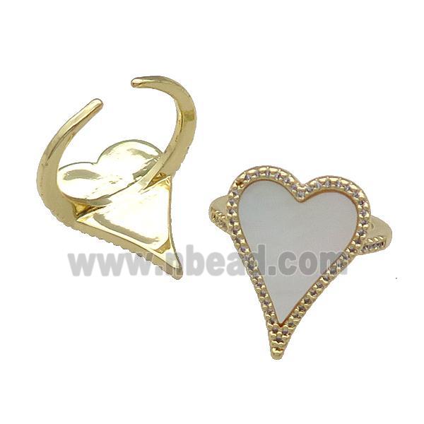 copper Ring pave heart shell gold plated