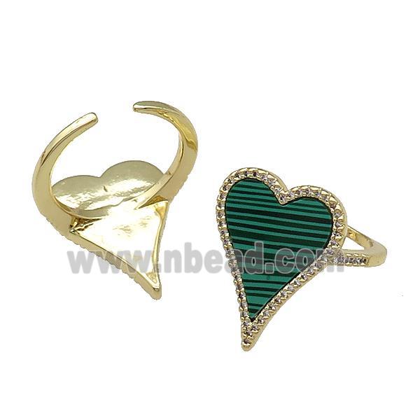 copper Ring pave heart malachite gold plated