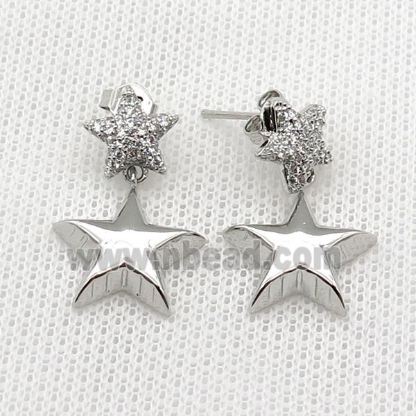 copper Stud Earring pave zircon star platinum plated