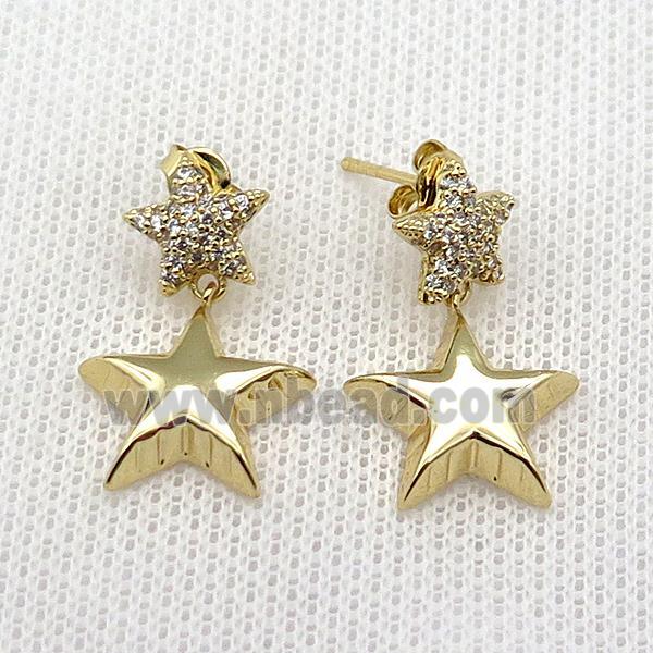 copper Stud Earring pave zircon star gold plated