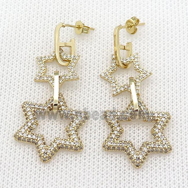 copper Stud Earring pave zircon star gold plated