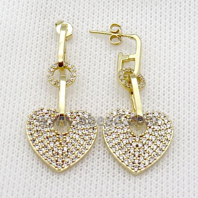 copper Stud Earring pave zircon heart gold plated