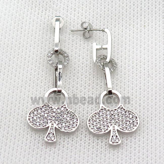 copper Stud Earring pave zircon clover platinum plated