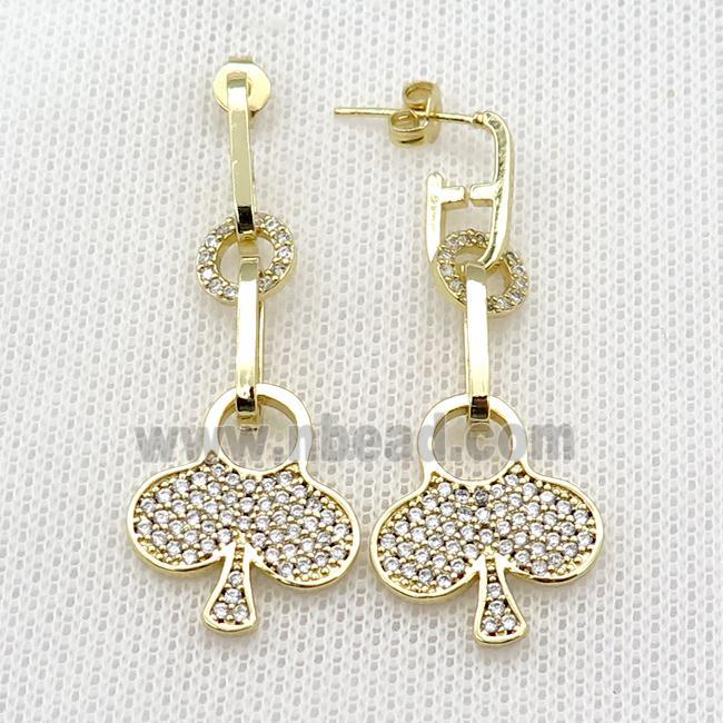 copper Stud Earring pave zircon flower gold plated