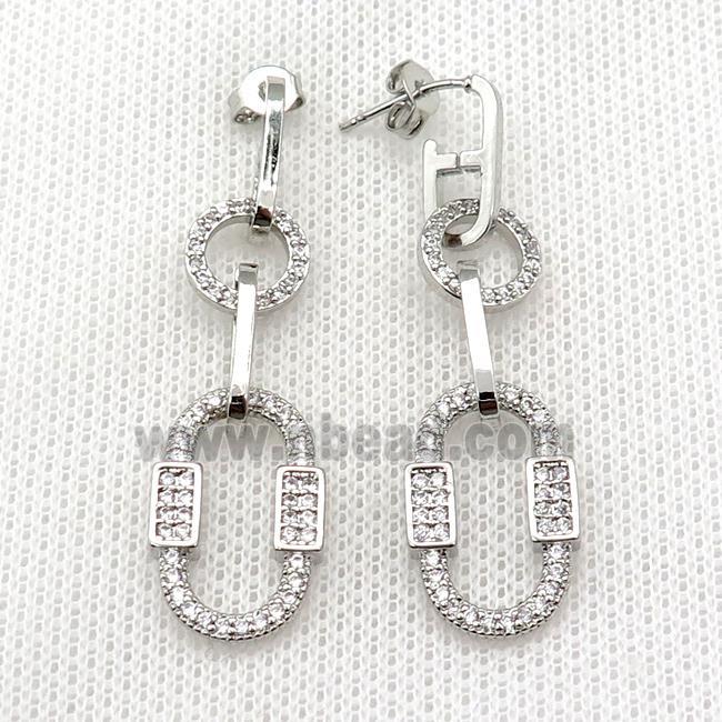 copper Stud Earring pave zircon oval platinum plated