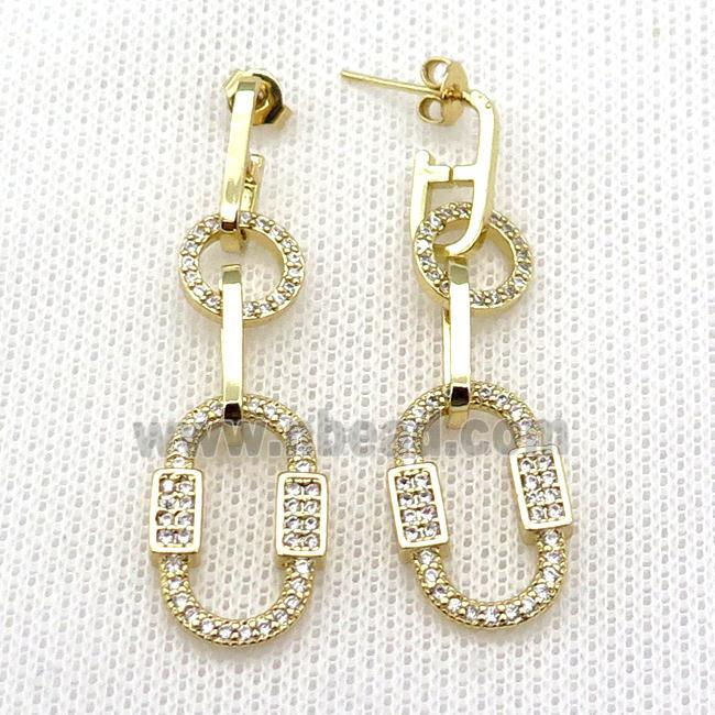 copper Stud Earring pave zircon oval gold plated
