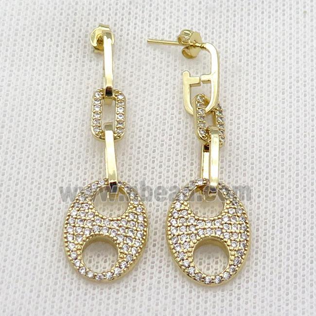 copper Stud Earring pave zircon pignose gold plated