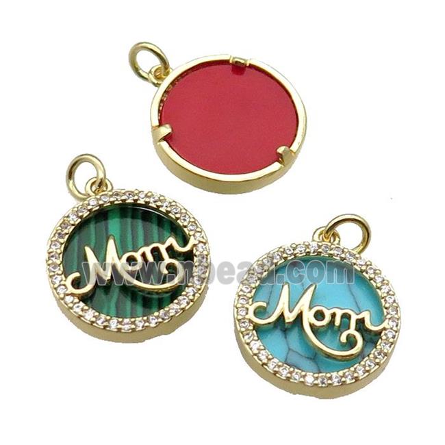 mix copper circle MOM pendant pave zircon gemstone gold plated