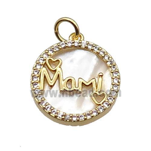 copper circle Mami pendant pave zircon shell gold plated
