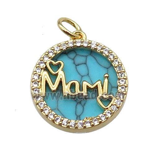 copper circle Mami pendant pave zircon turquoise gold plated