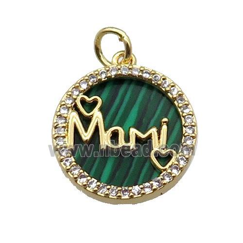copper circle Mami pendant pave zircon malachite gold plated