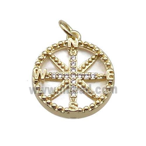 copper Compass pendant pave zircon shell gold plated