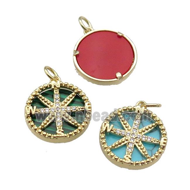 mix copper Compass pendant pave zircon gemstone gold plated