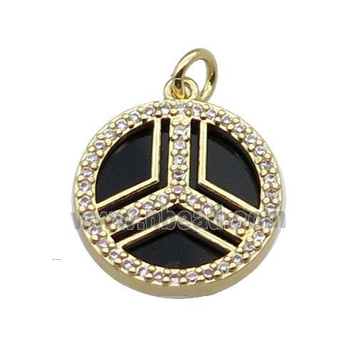 copper circle pendant pave zircon black stone gold plated