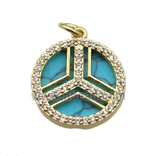 copper circle pendant pave zircon turquoise gold plated