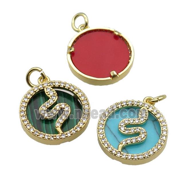 mix copper circle snake pendant pave zircon gemstone gold plated