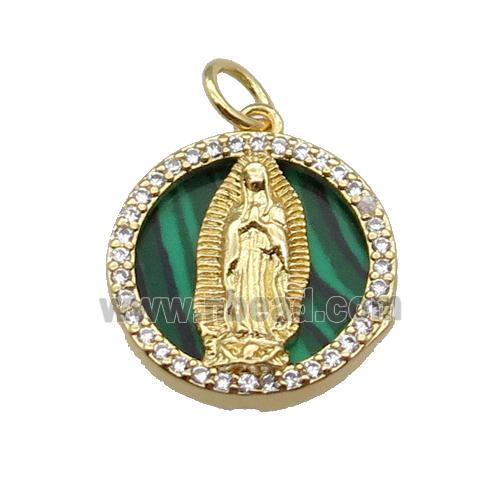 copper circle pendant pave zircon malachite Jesus gold plated