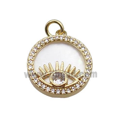 copper circle pendant pave zircon shell Eye gold plated