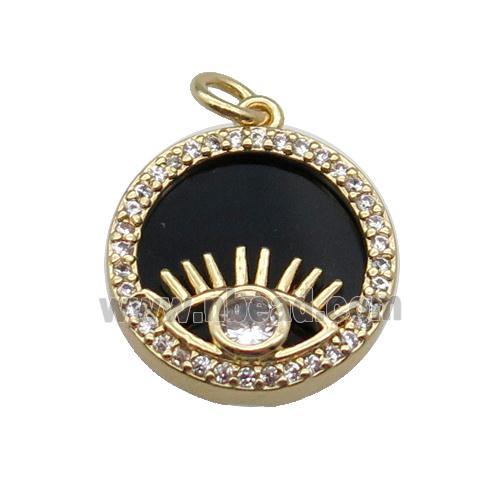 copper circle pendant pave zircon black stone Eye gold plated